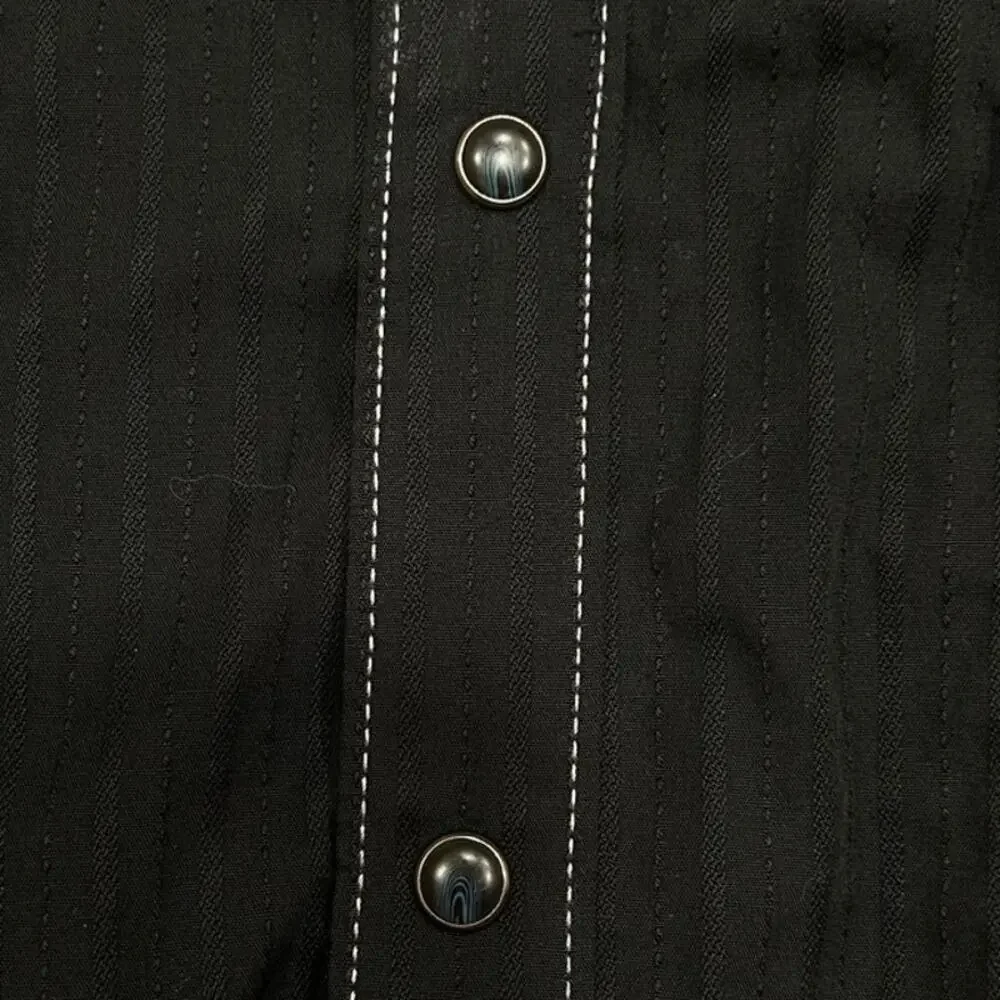 Rock 47 Wrangler Western Snap Button Shirt Men's Large Black Blue Cotton